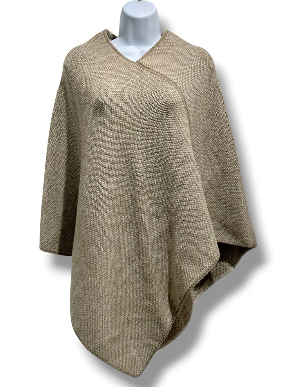 Fratelli Talli Italy Acrylic Wool Alpaca Blend Knit Poncho Cape Tan Brown Soft